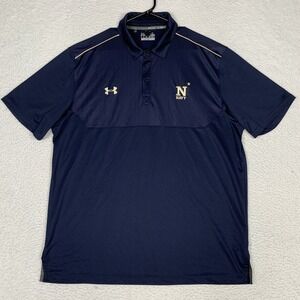 Under Armour Navy Midshipmen Performance Polo Shirt Mens XL Loose Heatgear Blue